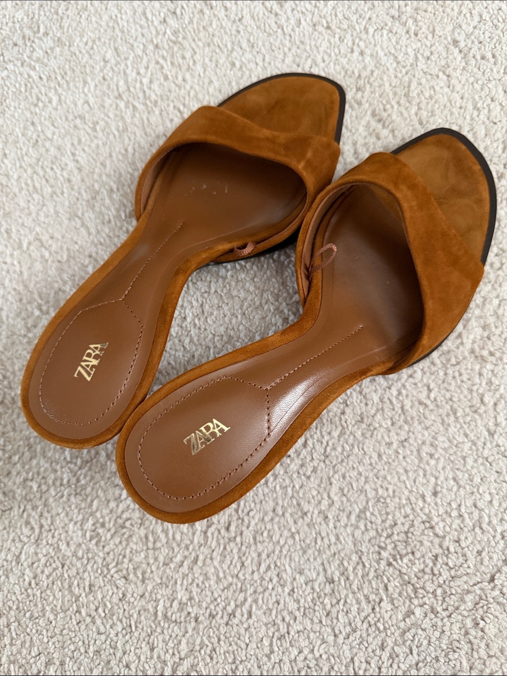 New!! Zara Brown Suede Slip-On Mid Heel Mules - Picture 2 of 6